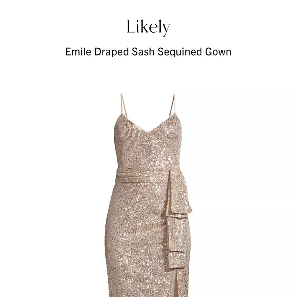 Emile Sequined Gown by Likely (champagne/gold colour) Size 6